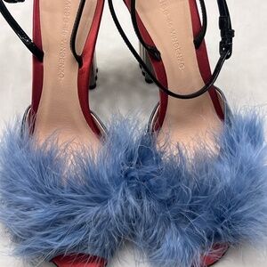 MARCO DE VINCENZO Marabou Feather Sandal Heels Size EU 38.